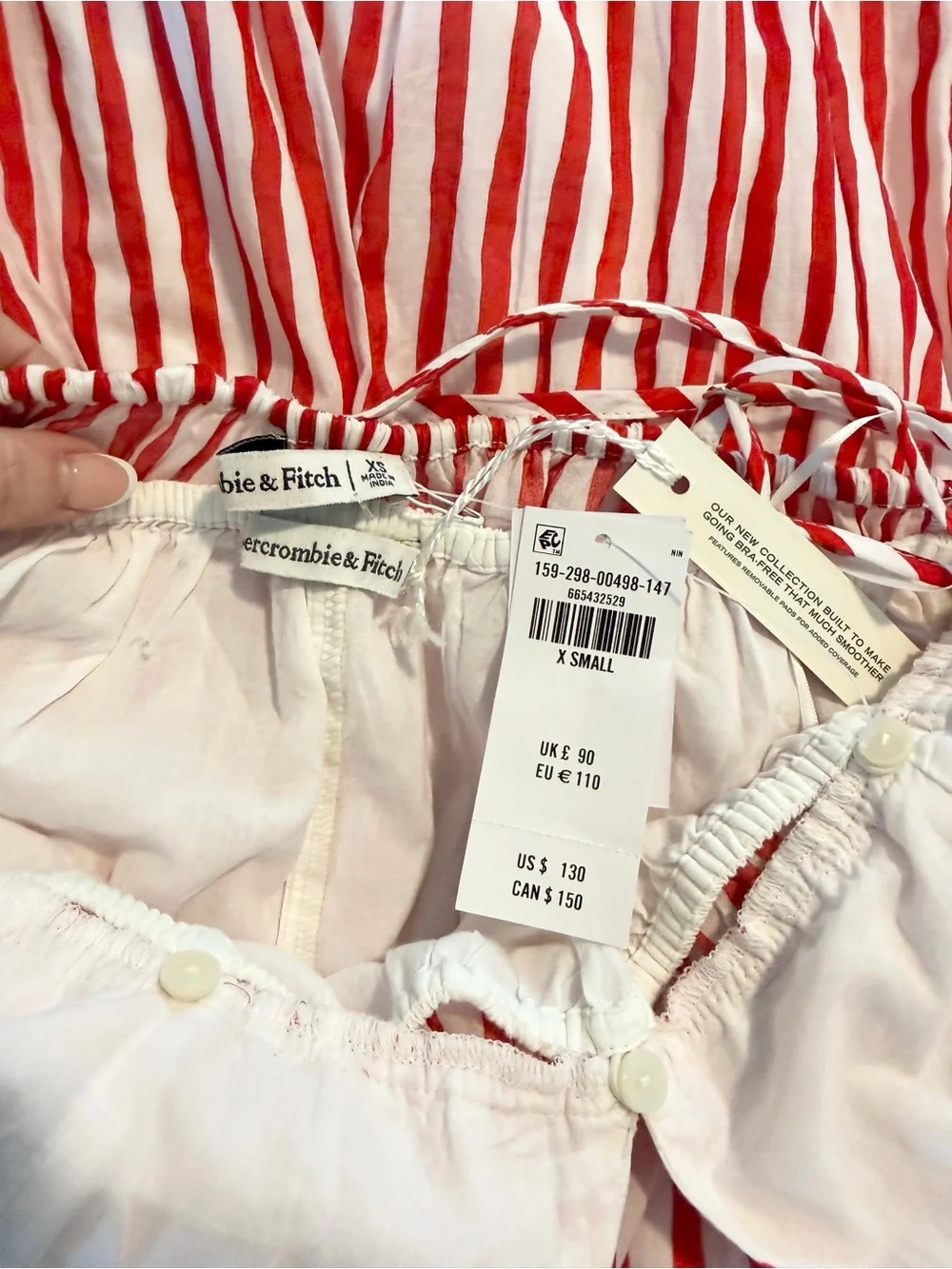 NWT Abercrombie Bra-Free V-Neck Tiered Striped Flowy Maxi Dress